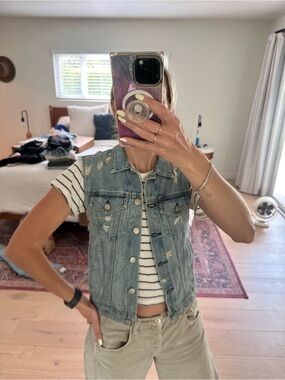 rag & bone Light Wash Denim Vest - Pale Blue